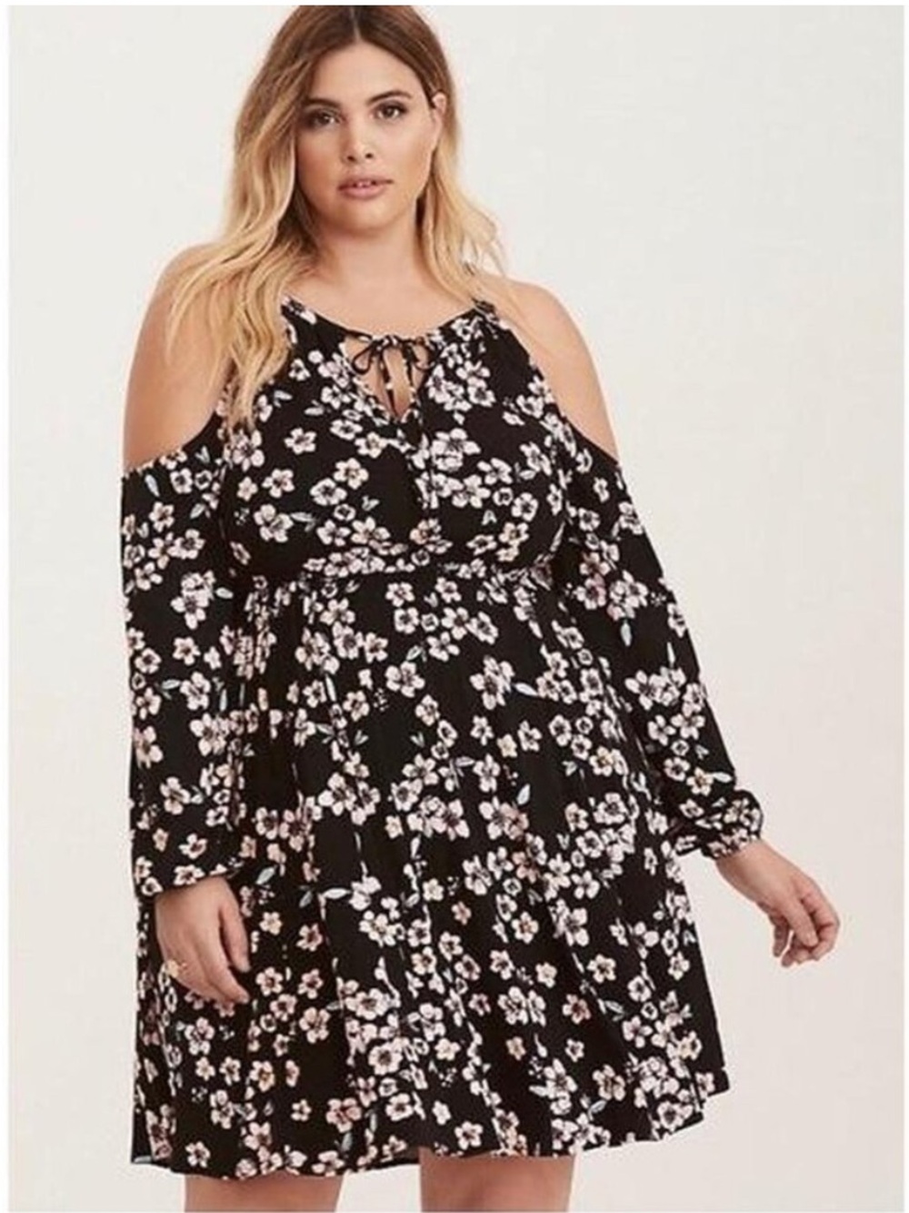 Torrid Black/Multi Floral Cold Shoulder Elastic Waist Dress Size 0